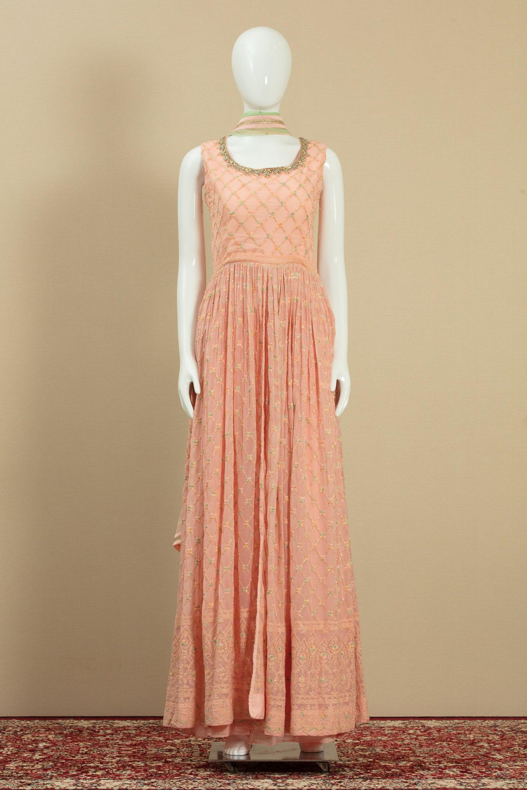 Peach Multicolor Thread, Zari and Sequins work Salwar Suit with Palazzo Pants - Seasons Chennai