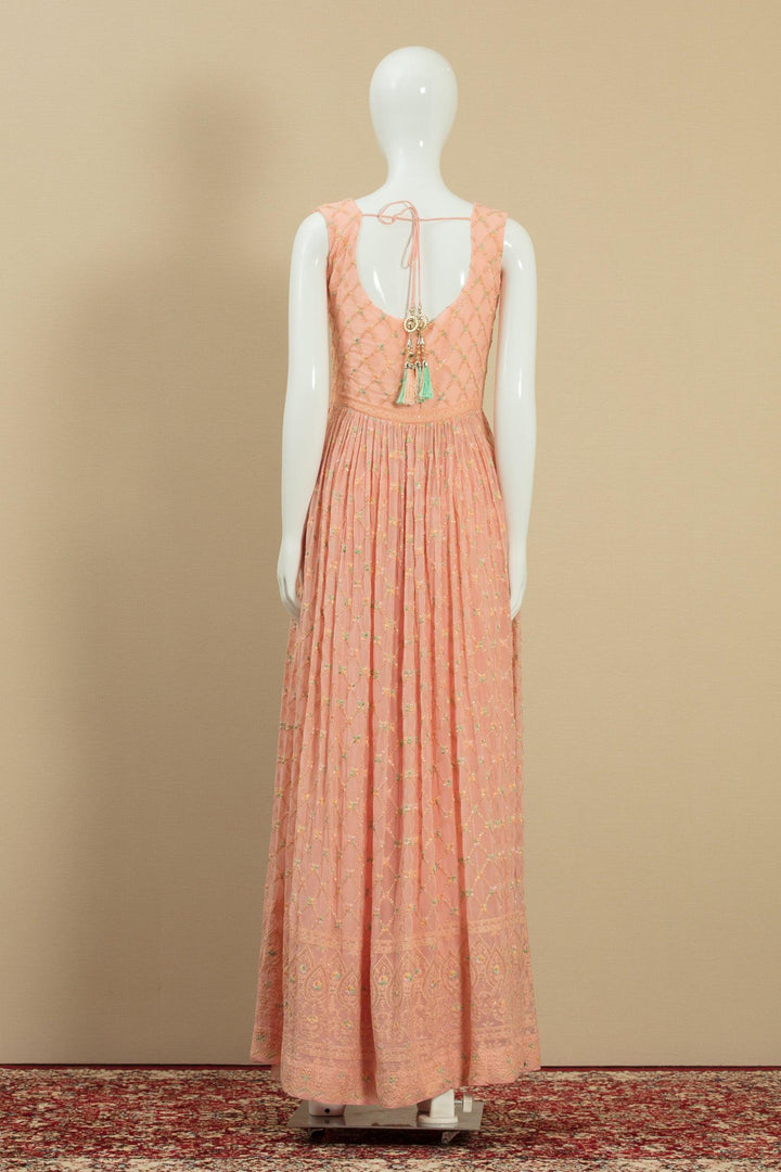 Peach Multicolor Thread, Zari and Sequins work Salwar Suit with Palazzo Pants - Seasons Chennai