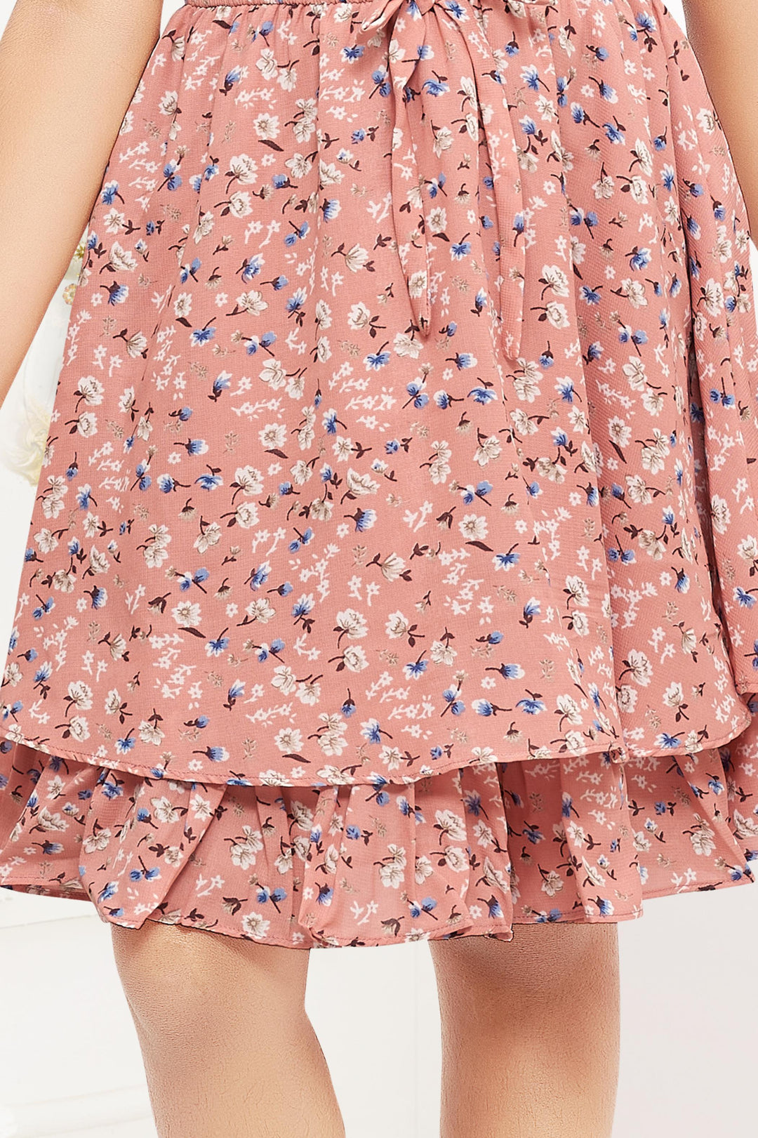 Peach Multicolor Floral Print Knee Length Casual Frock for Girls - Seasons Chennai