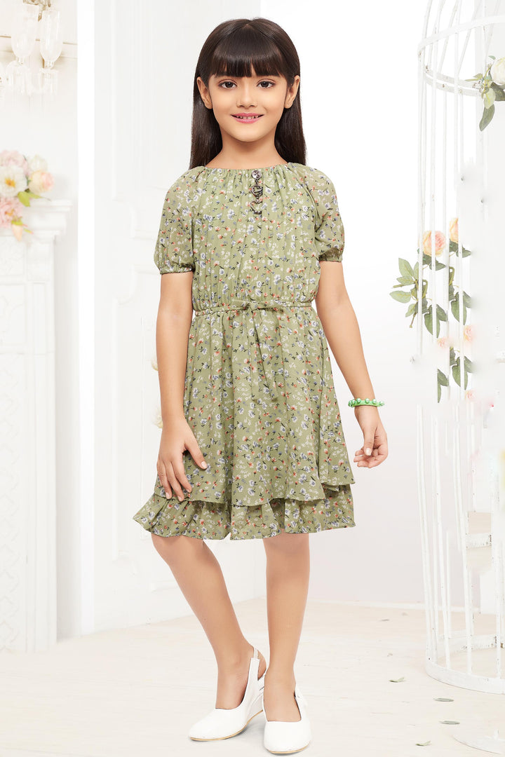 Nautinati Girls Butterfly Print Knee Length Frock with Pockets