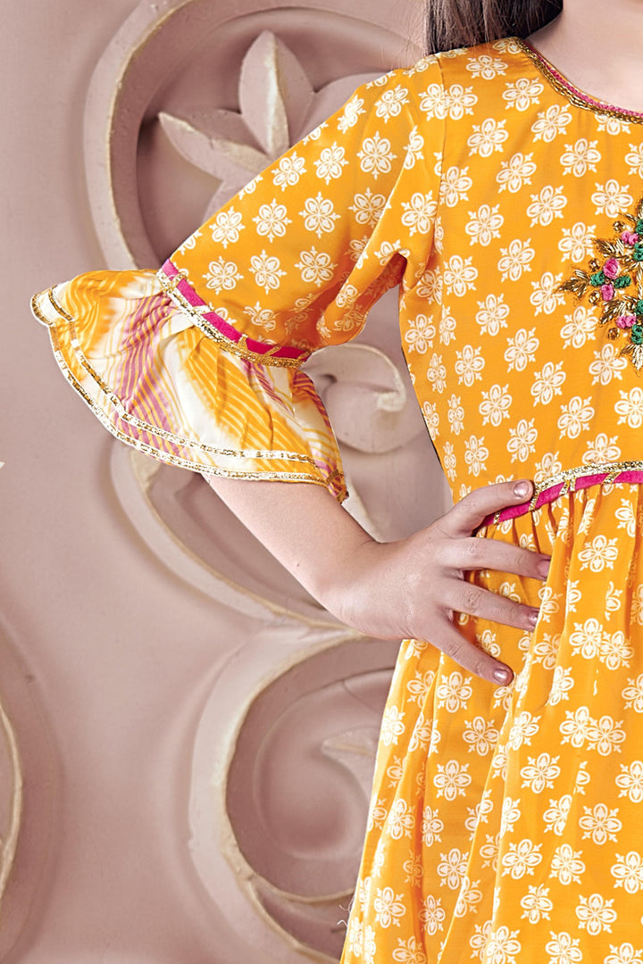 Yellow with Multicolor Digital Print and Zardozi work for Girls Sharara Suit Set - Seasons Chennai