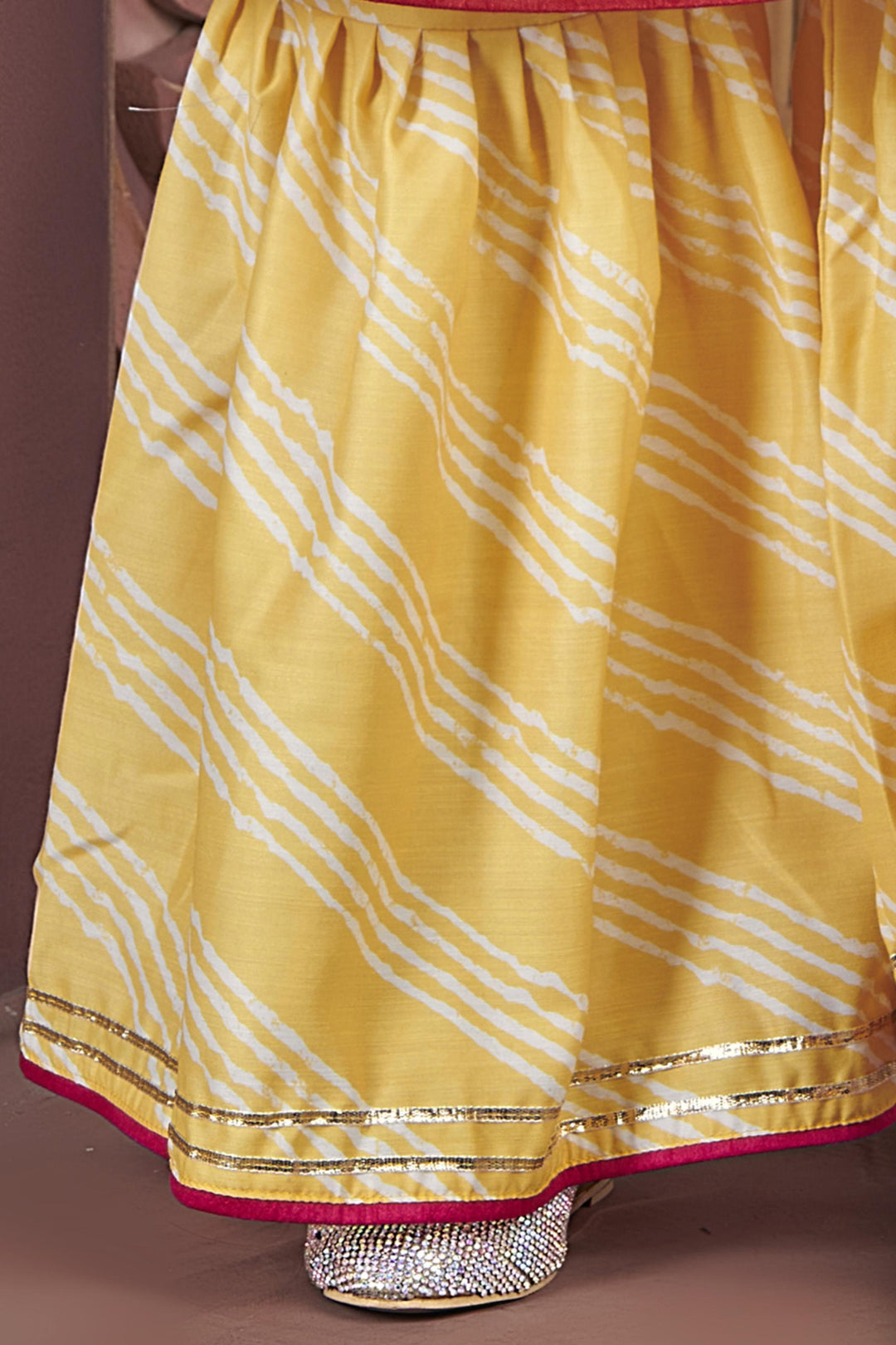 Cream with Yellow Digital Print, Beads, Stone and Zari work for Girls Sharara Suit Set - Seasons Chennai