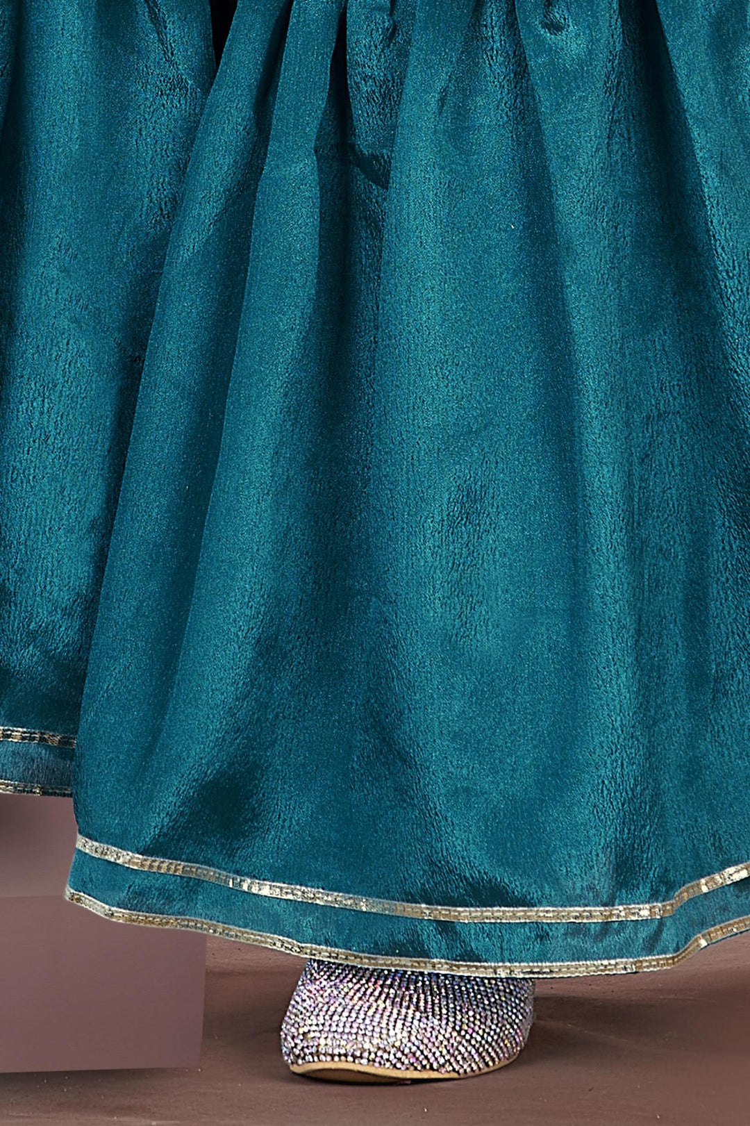Peacock Blue Banaras work and Bandini Print Peplum Style Sharara Suit Set for Girls - Seasons Chennai