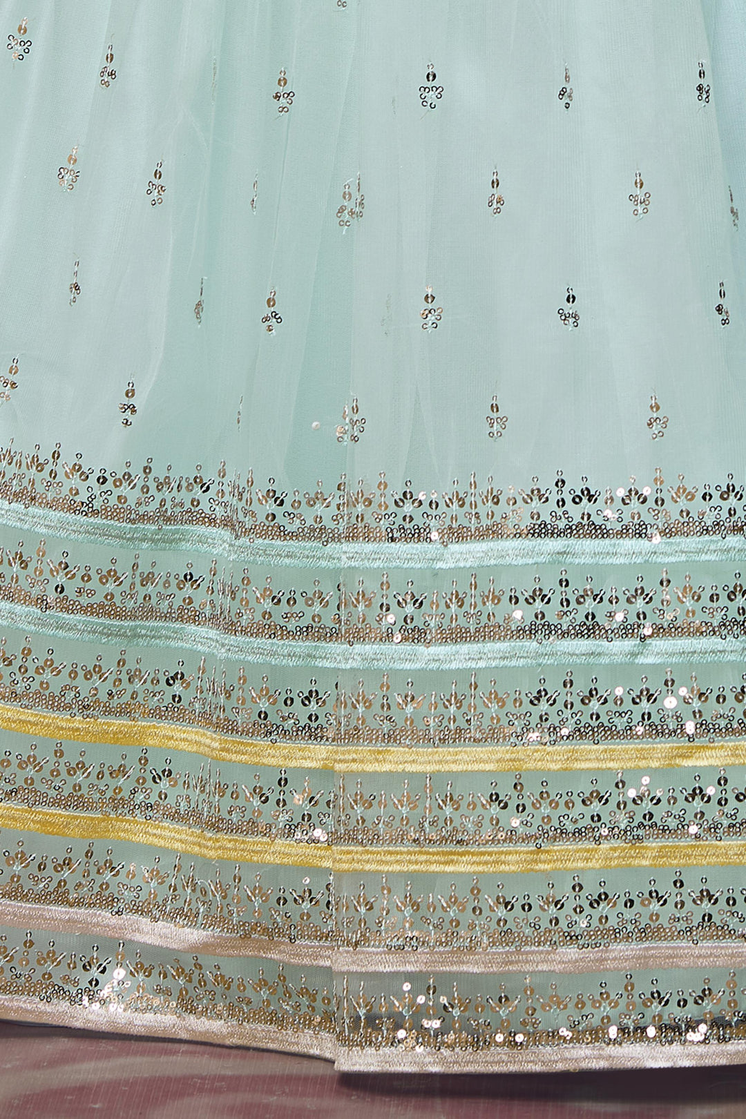 Sea Green Sequins, Thread, Mirror, Stone and Beads work Lehenga Choli for Girls - Seasons Chennai