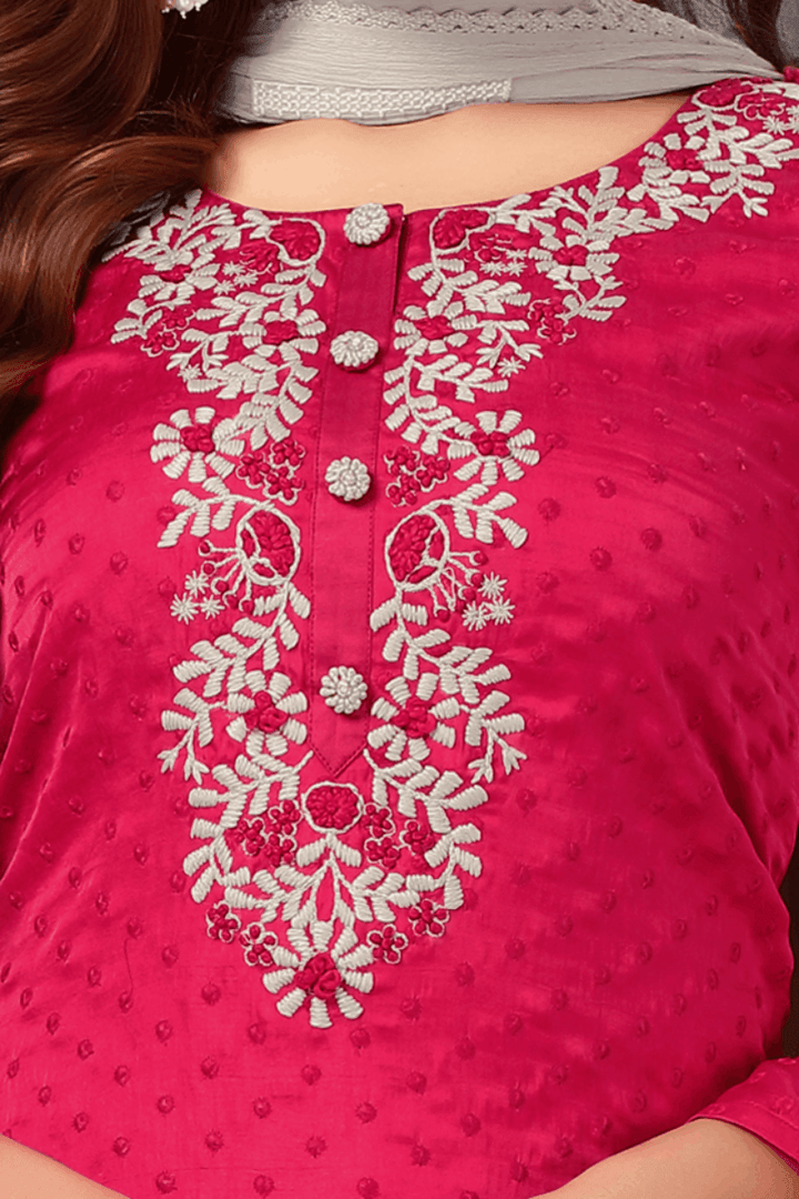Rani Pink Muslin Embroidery work Straight Cut Salwar Suit - Seasons Chennai