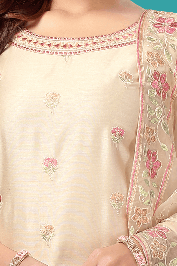 Cream Sequins and Embroidery work Straight Cut Salwar Suit - Seasons Chennai