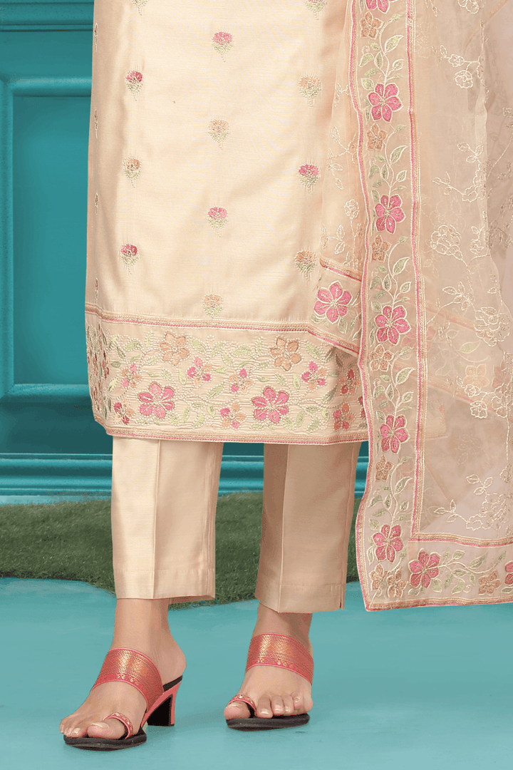 Cream Sequins and Embroidery work Straight Cut Salwar Suit - Seasons Chennai