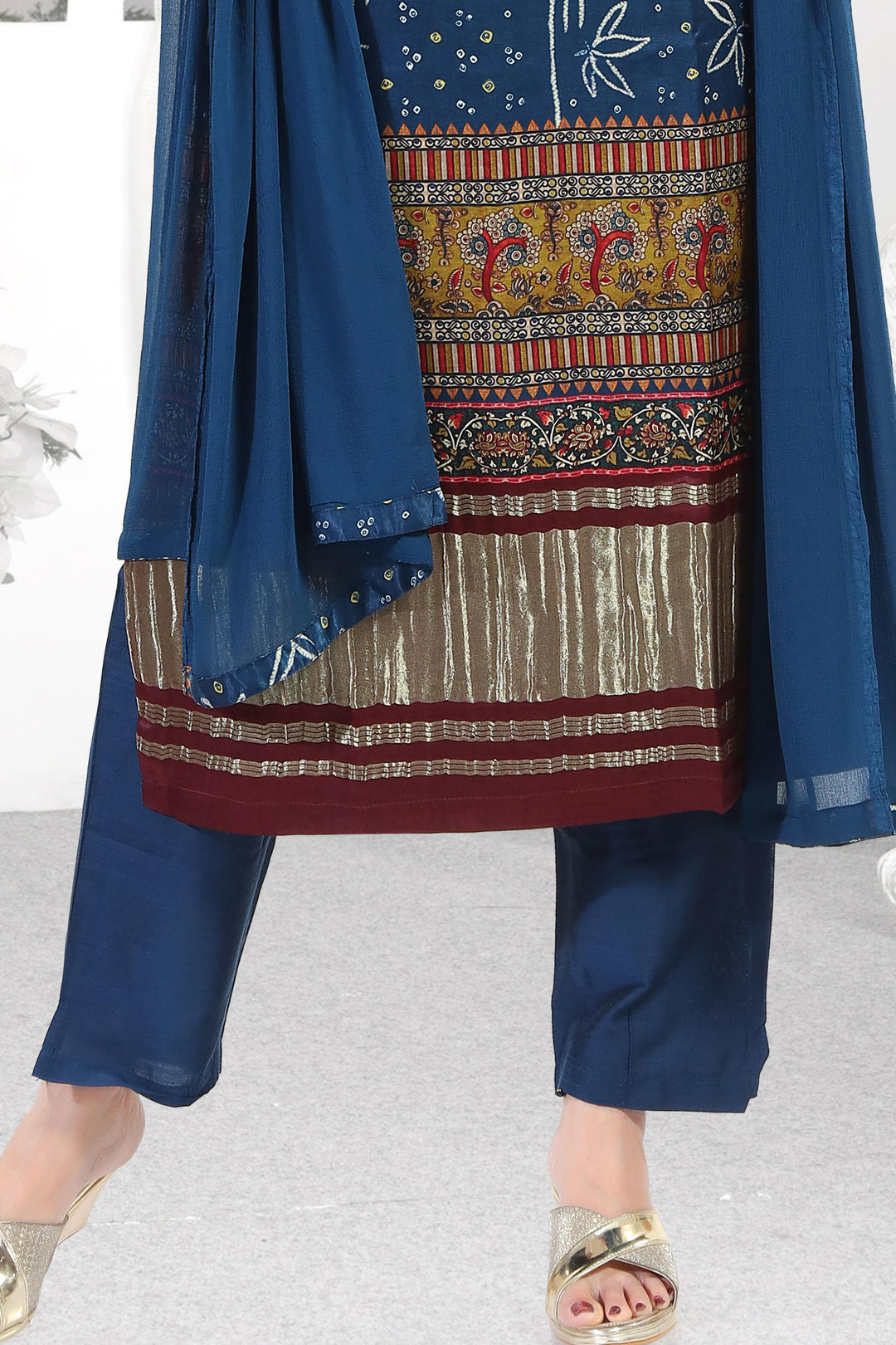 Indigo Blue Mirror and Thread work with Digital Print Straight Cut Salwar Suit - Seasons Chennai