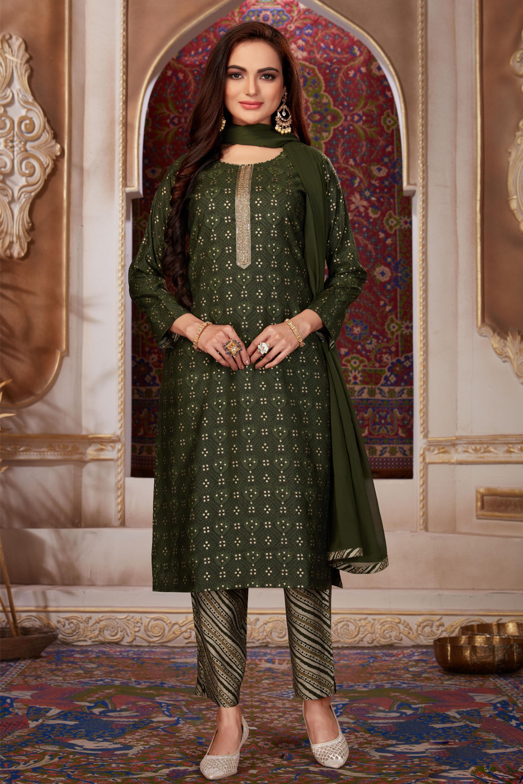 Buy Dark Green Designer Party Wear Faux Georgette Straight Salwar Suit |  Straight Salwar Suits
