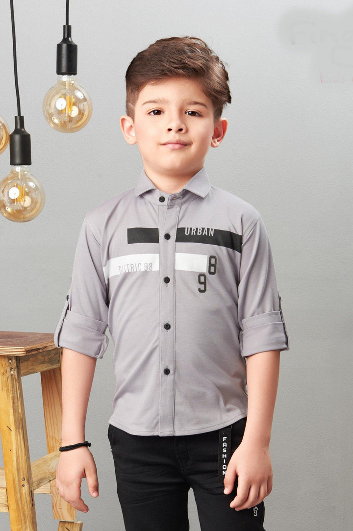 Grey and Black Casual wear Pant and Shirt Set for Boys - 2