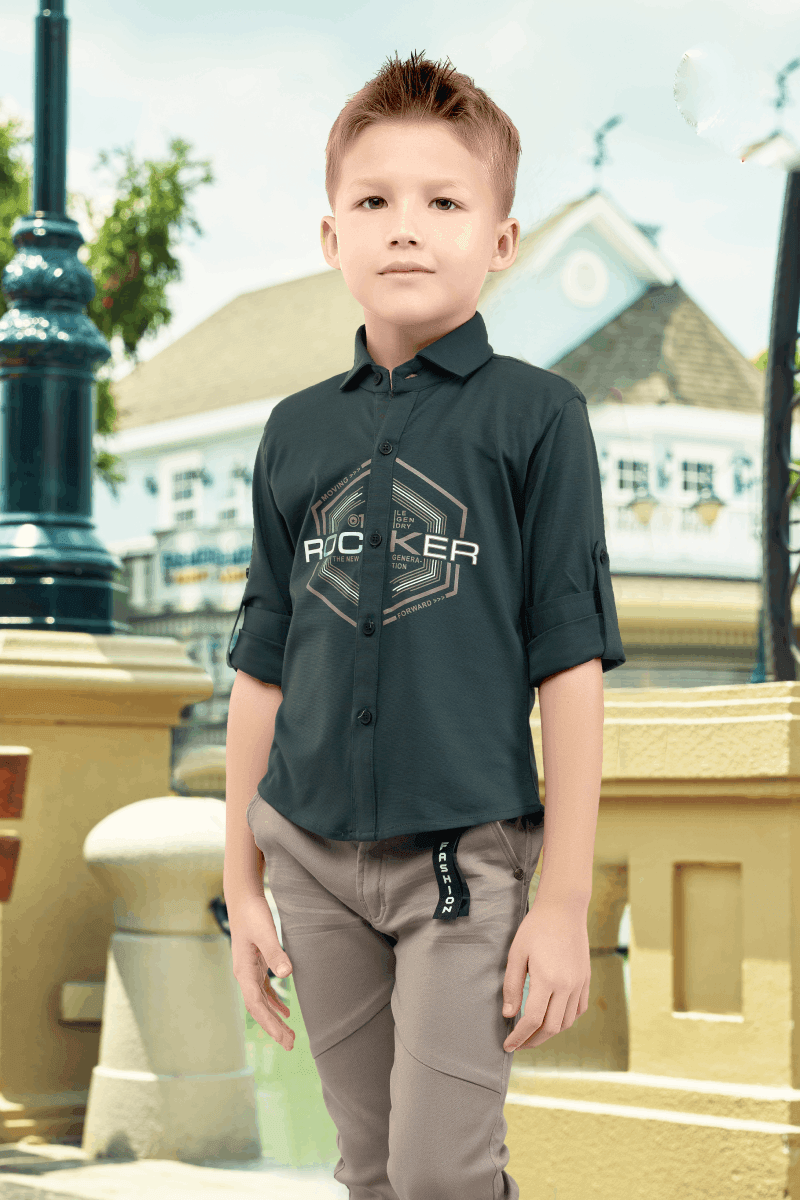 Green and Beige Casual wear Pant and Shirt Set for Boys - Seasons Chennai