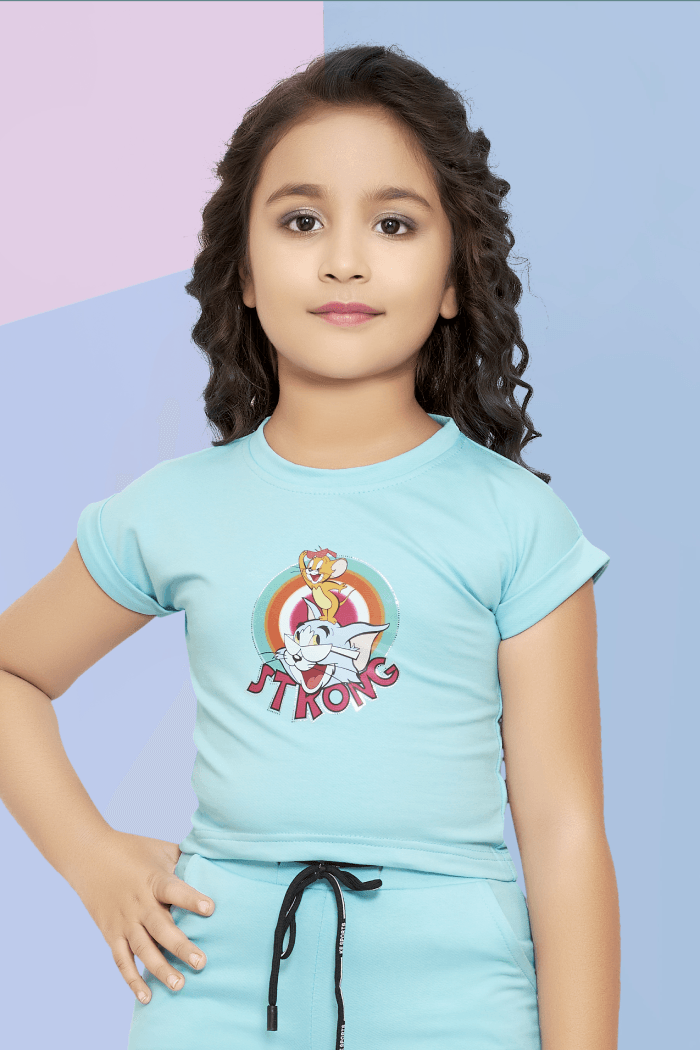 Sky Blue Tom and Jerry Printed Tops and Shorts For Girls - Seasons Chennai