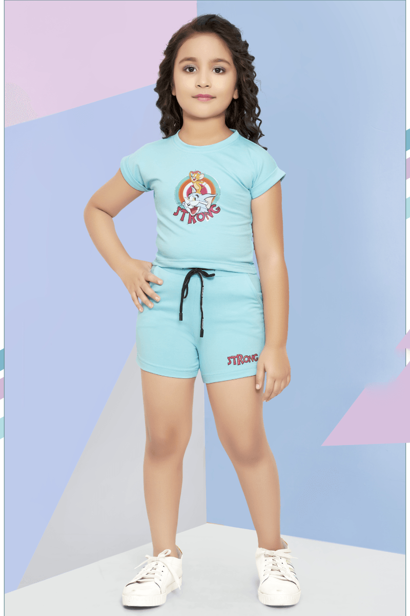 Sky Blue Tom and Jerry Printed Tops and Shorts For Girls - Seasons Chennai