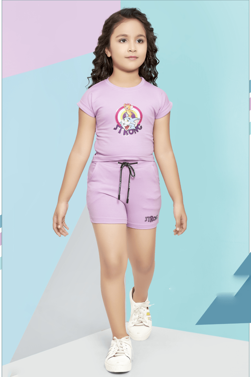 Lilac Tom and Jerry Printed Tops and Shorts For Girls - Seasons Chennai