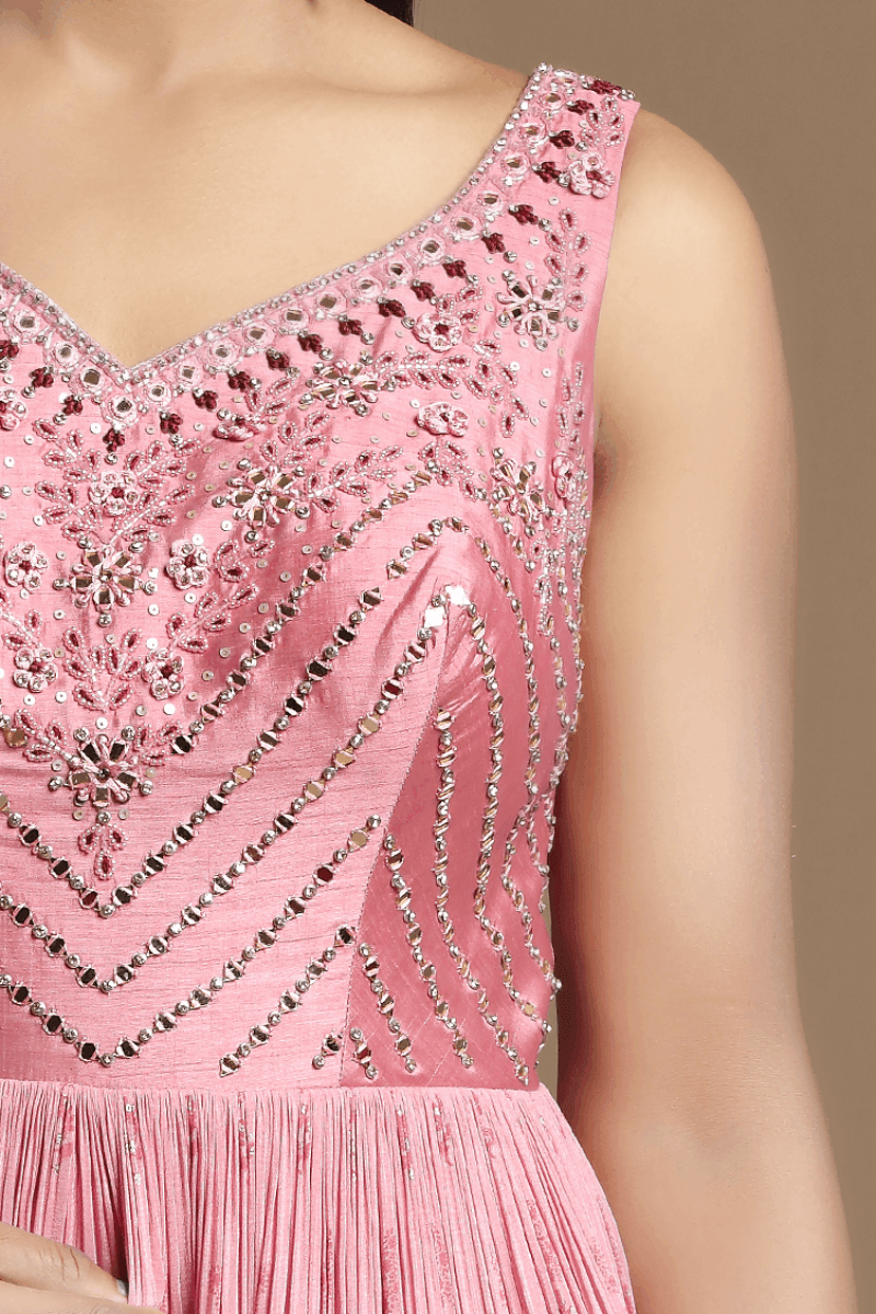 Onion Pink with Magenta Shaded Mirror Stone and Beads work with