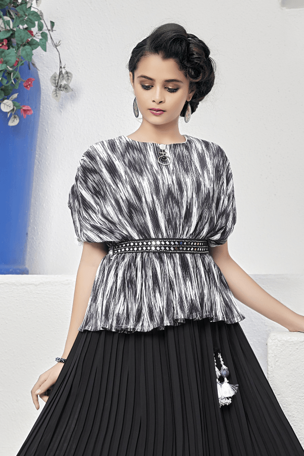 Black with White Kaftan Styled Lehenga Choli for Girls - Seasons Chennai