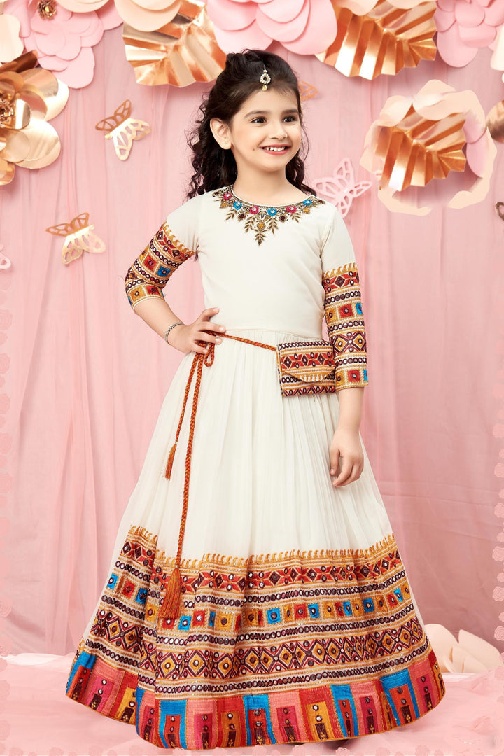 White Zardozi, Stone and Multicolor Threadwork Long Party Gown for Girls - SeasonsChennai