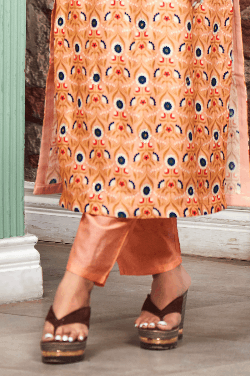 Peach Pearl, Thread and Zardozi work with Floral Print Straight Cut Salwar Suit - Seasons Chennai