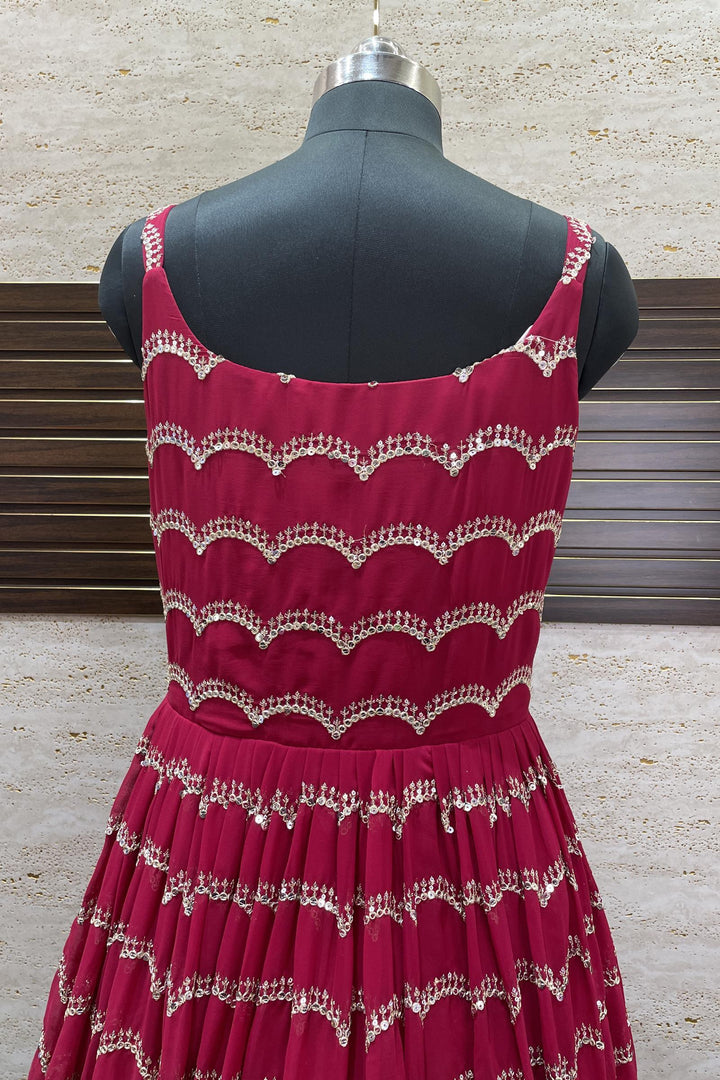 Rani Pink Golden Zari and Sequins work Floor Length Anarkali Suit - Seasons Chennai