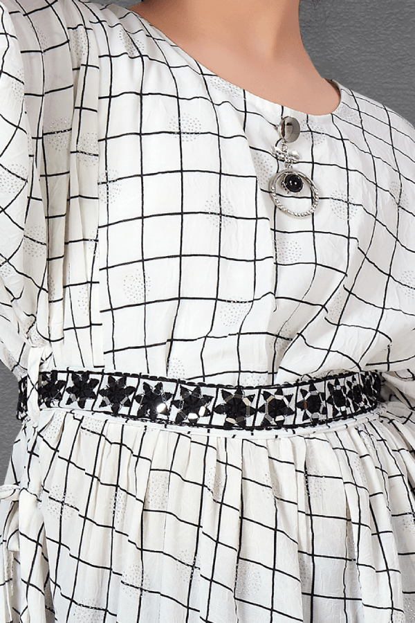 White with Black Checked Printed Top with Sharara Suit Set for Girls - Seasons Chennai