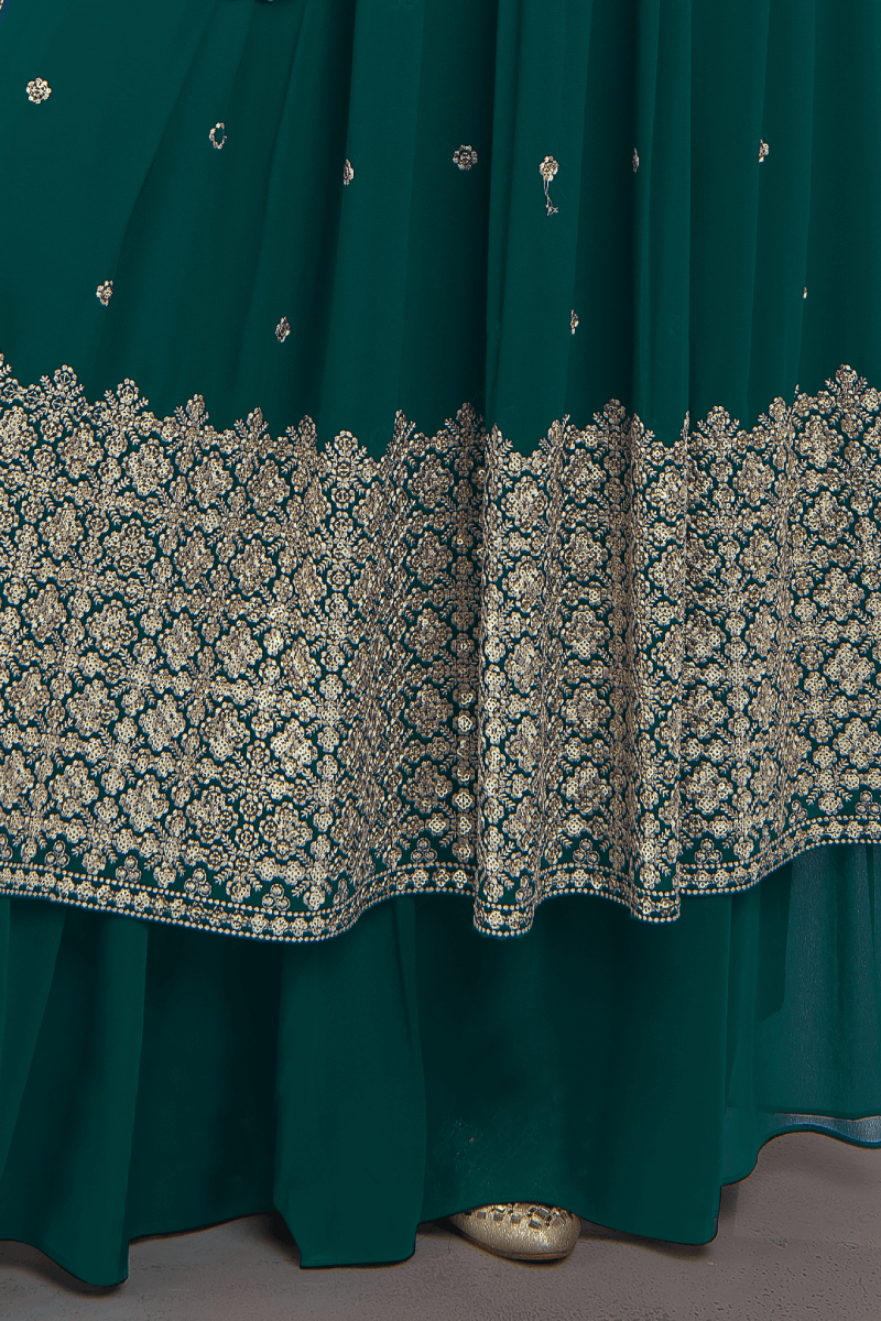 Green Sequins and Thread work for Girls Sharara Suit Set - Seasons Chennai