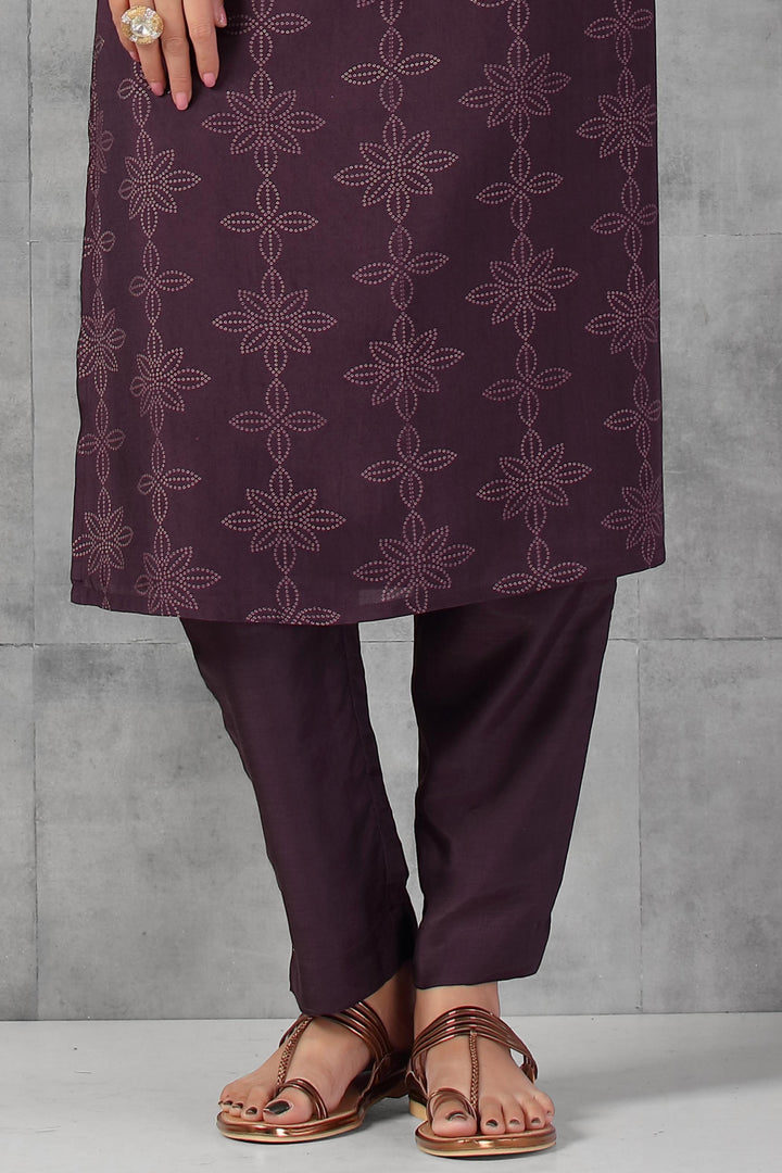 Wine Bandini Print with Mirror and Thread work Straight Cut Salwar Suit - Seasons Chennai