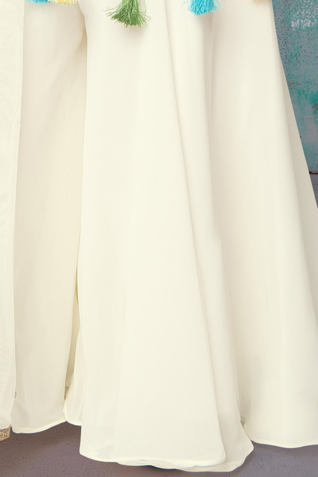 Cream Mirror and Thread work Peplum Style Palazzo Suit Set for Girls - Seasons Chennai