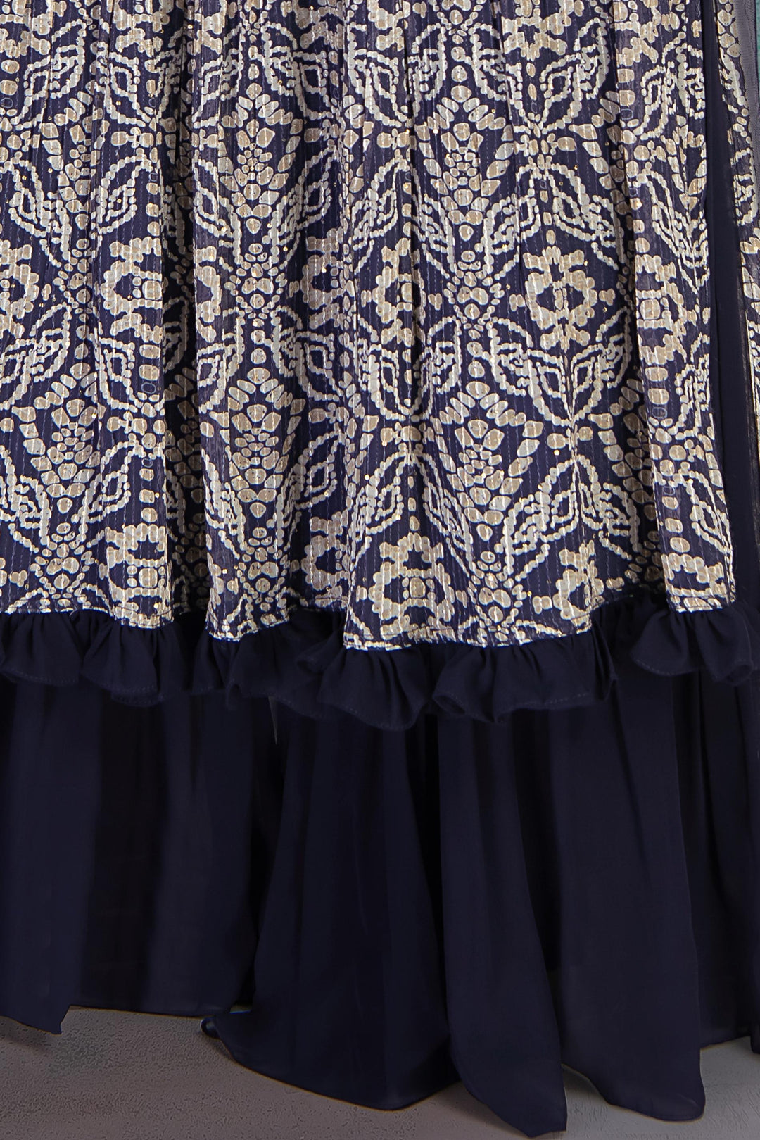Navy Blue Sequins, Thread, Stone and Beads work with Digital Print Sharara Set for Girls - Seasons Chennai