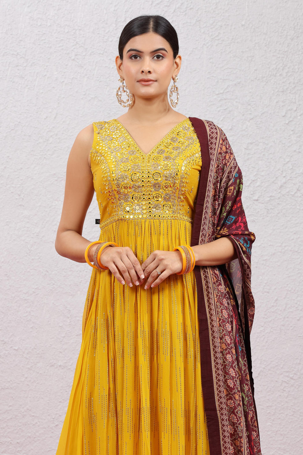 Yellow Sequins, Thread and Mirror work Salwar Suit with Palazzo Pants - Seasons Chennai