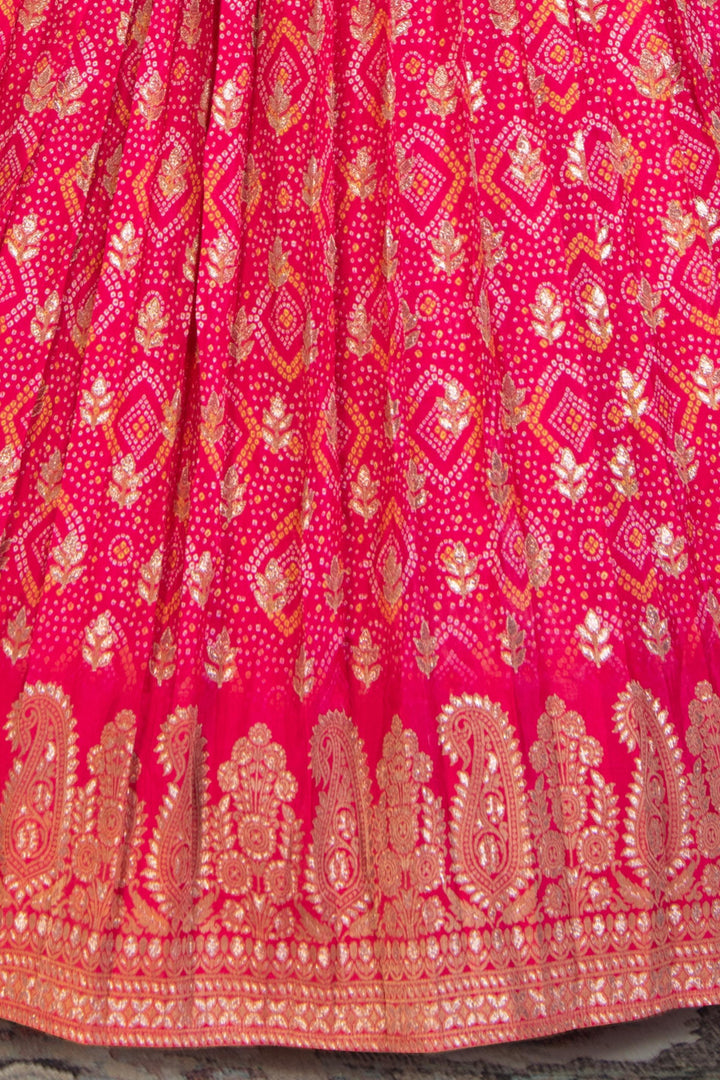 Rani Pink Banaras, Mirror, Stone and Zardozi work with Bandini Print Lehenga Choli for Girls - Seasons Chennai