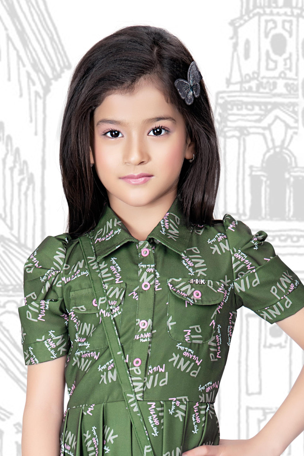 Green Printed Short Jumpsuit for Girls with Bag - Seasons Chennai