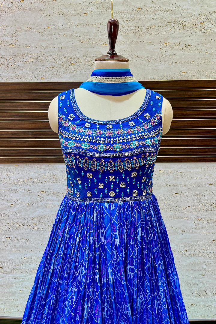 Royal Blue Mirror, Thread Work and Patola Print Anarkali Suit - SeasonsChennai