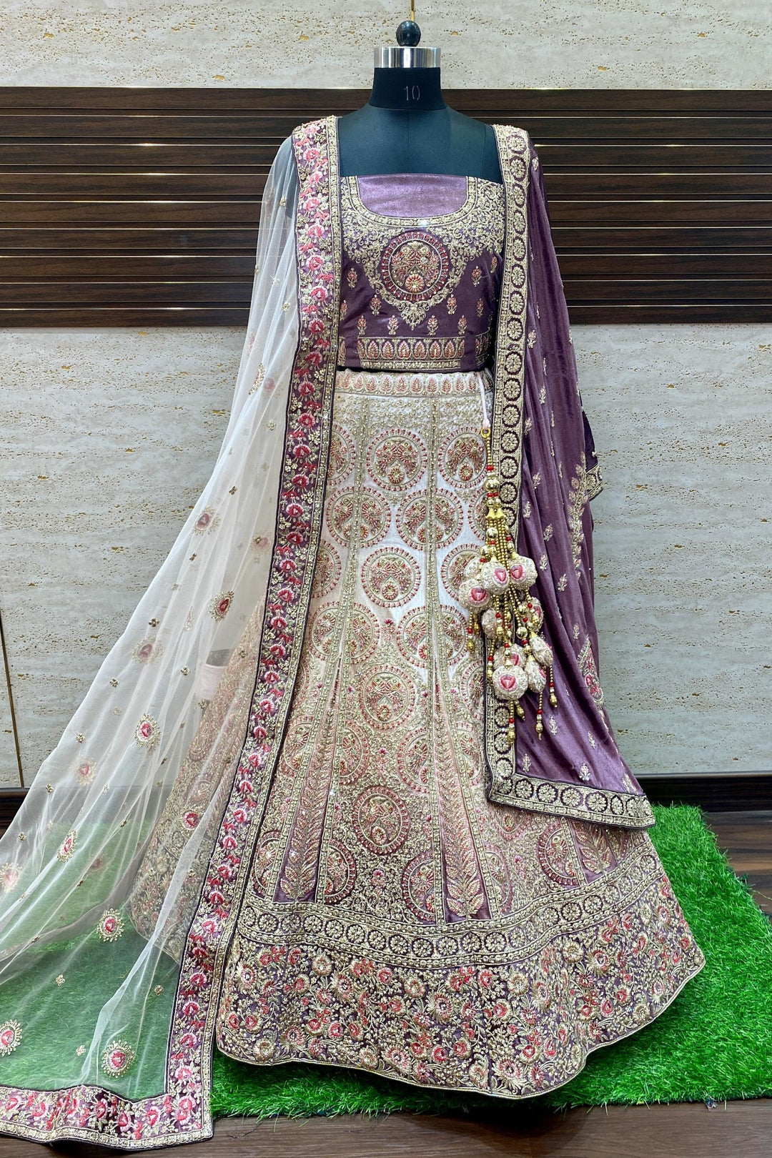 Onion Pink Shaded Aari and Stone work Semi Stitched Bridal Designer Lehenga - 1