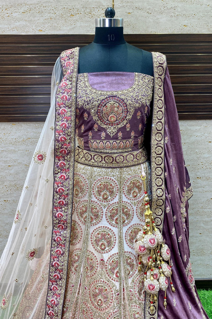 Onion Pink Shaded Aari and Stone work Semi Stitched Bridal Designer Lehenga - 2