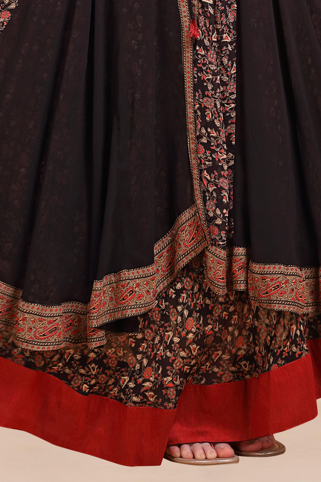 Black with Floral Print Overcoat Anarkali Styled Long Kurti - Seasons Chennai