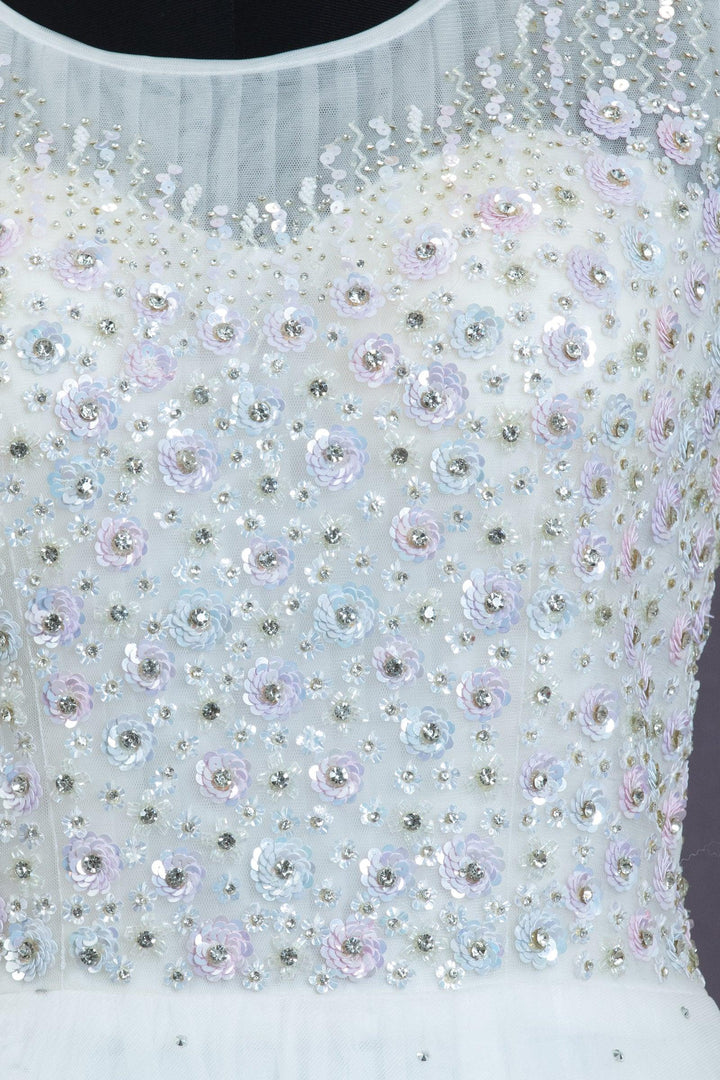 Half White Sequins, Stone and Beads work Bridal and Partywear Gown - Seasons Chennai