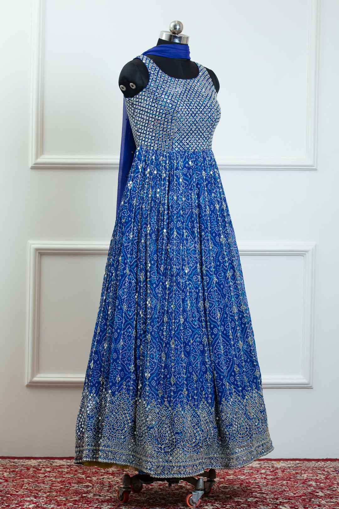 Royal Blue Bandini Print, Sequins and Zari wok Anarkali Suit - Seasons Chennai