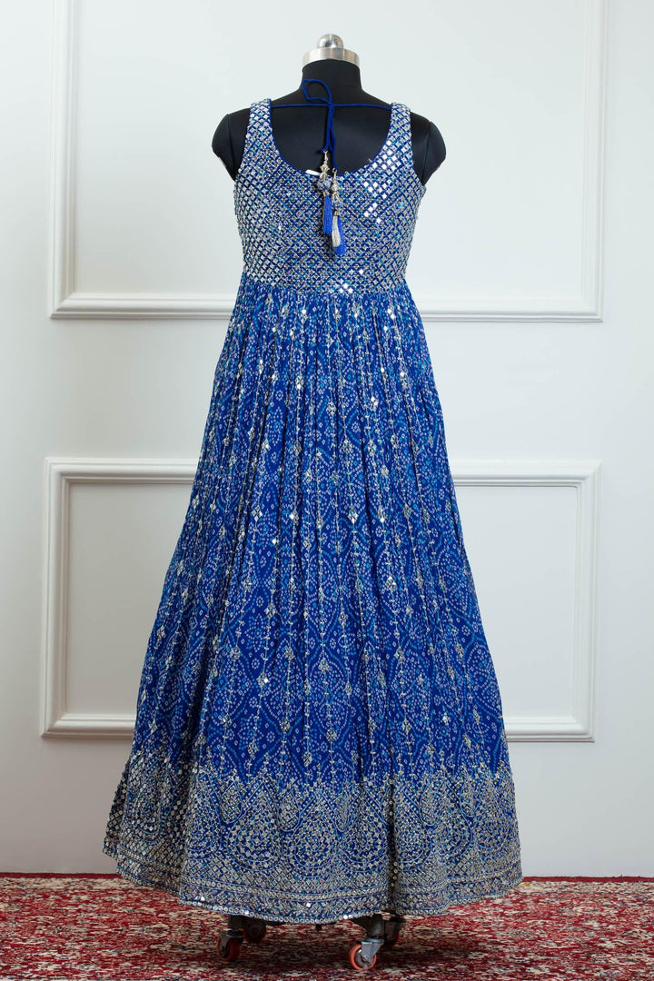 Royal Blue Bandini Print, Sequins and Zari wok Anarkali Suit - Seasons Chennai