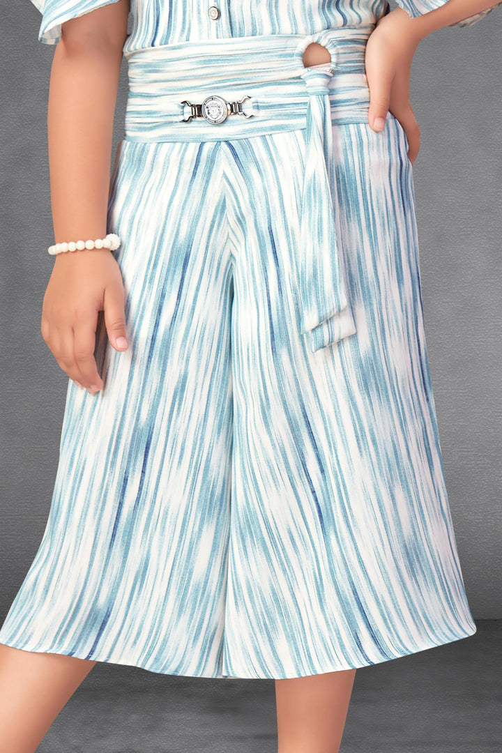 Half White with Blue Printed Top with Palazzo Set for Girls - Seasons Chennai