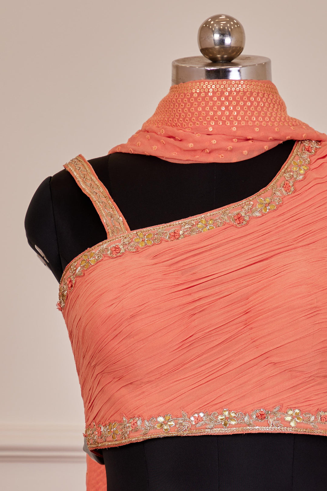Orange Zardozi, Sequins and Thread work Crop Top Lehenga - Seasons Chennai