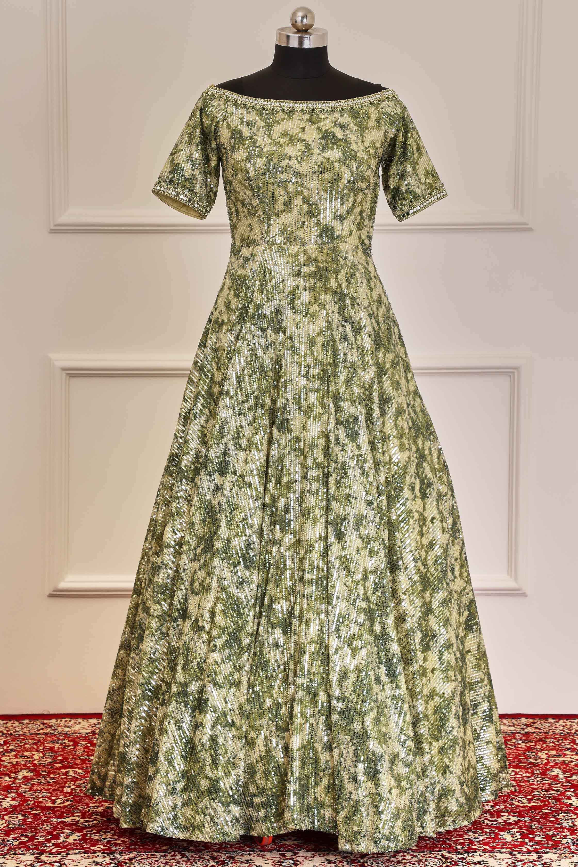 Buy Anarkali Gown Mehndi Mirror Work Bollywood Dresses Online for Women in  USA