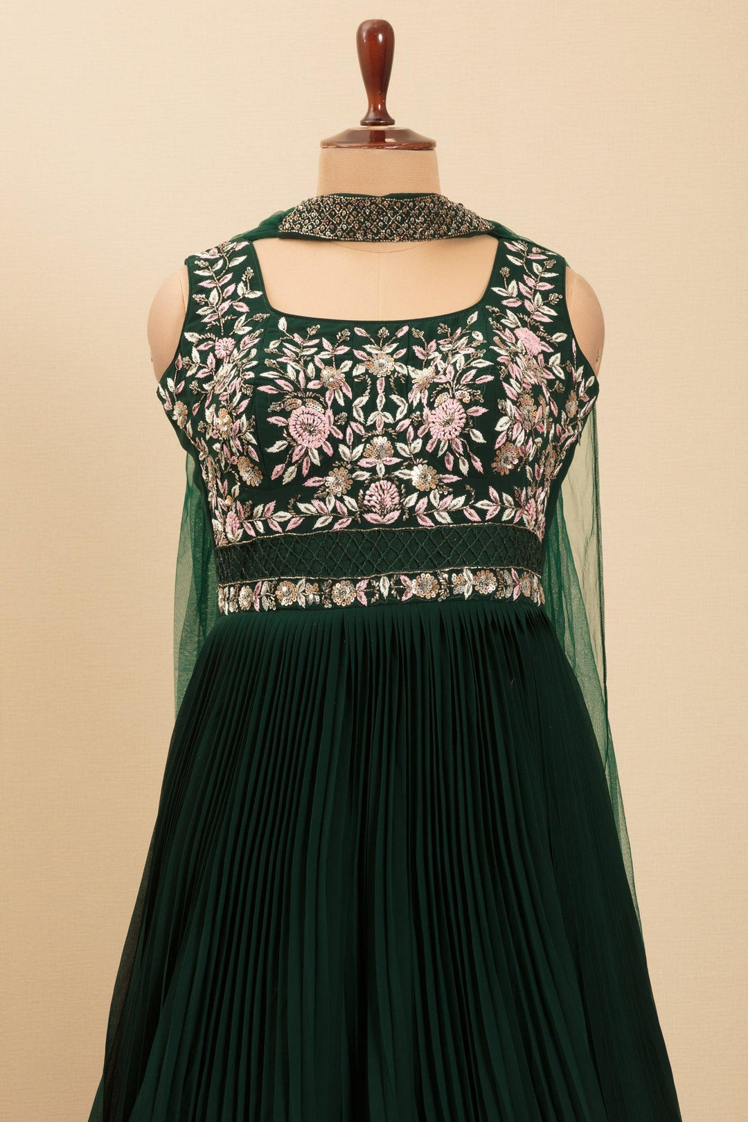 Green Beads, Thread and Sequins work Floor Length Anarkali Suit - Seasons Chennai