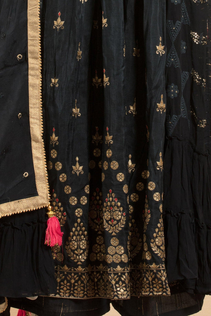 Navy Blue Thread, Sequins, Banaras and Zardozi work Salwar Suit with Palazzo Pants - Seasons Chennai