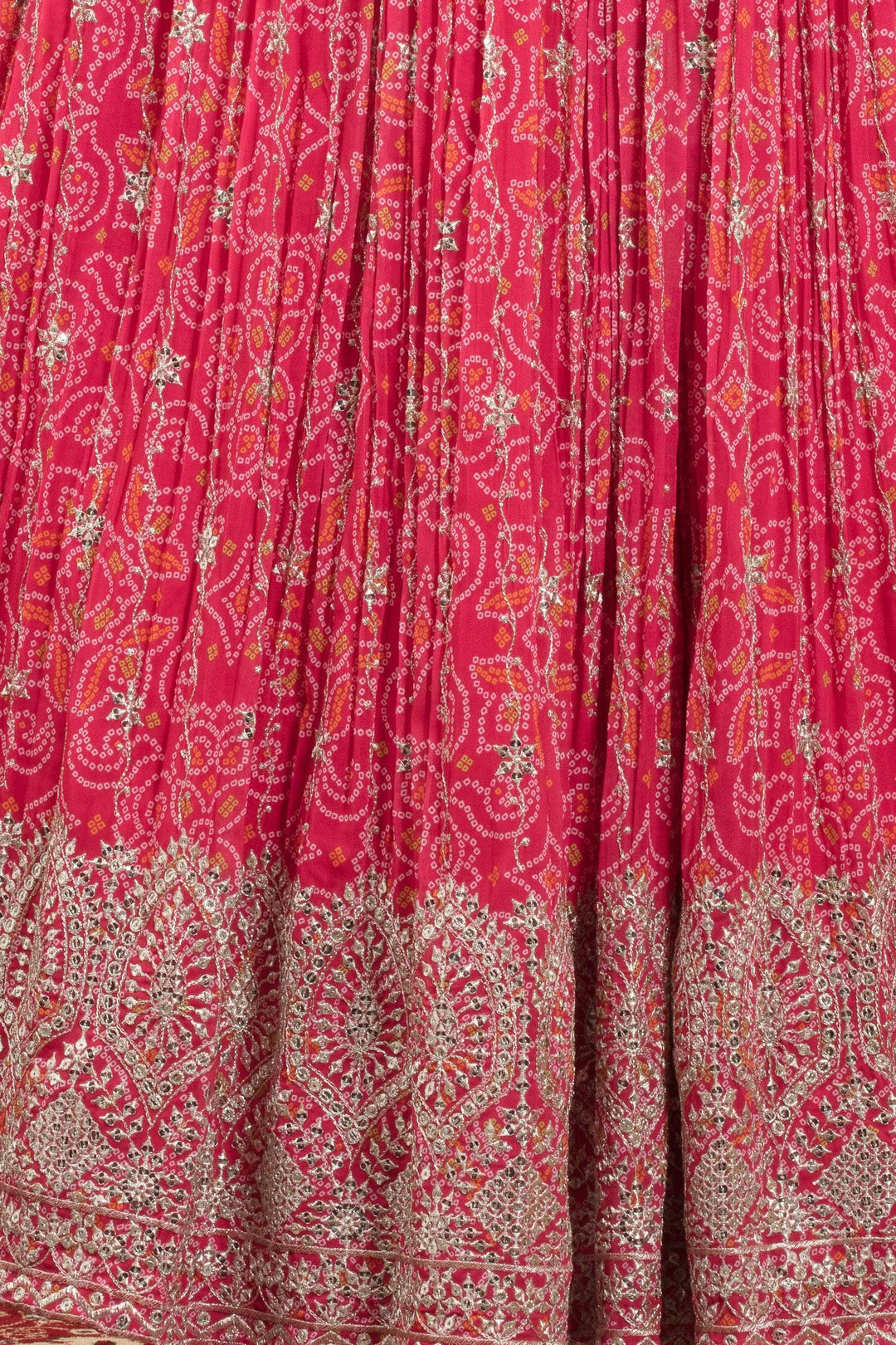 Pink Sequins and Zari work with Bandini Print Crop Top Lehenga - Seasons Chennai