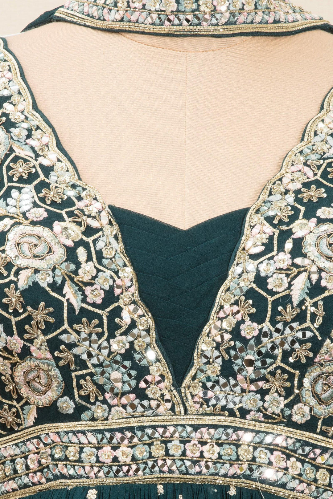Peacock Blue Zardozi, Sequins, Mirror, Zari and Thread work Floor Length Anarkali Suit - Seasons Chennai