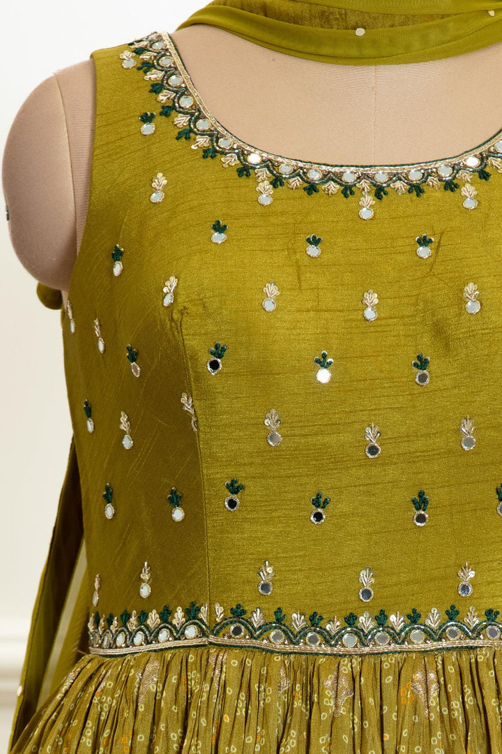 Mehendi Green and Dark Green Shaded Zari and Stone work with Bandini Print Anarkali Suit - Seasons Chennai