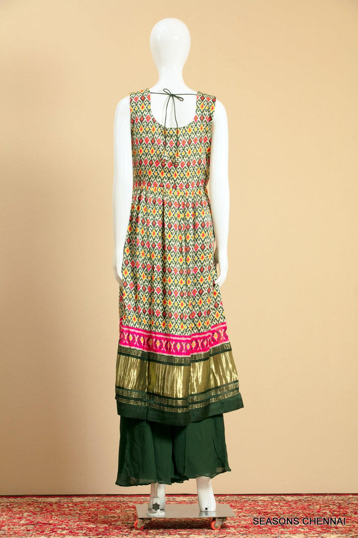 Cream and Green Digital Print, Mirror, Zardozi and Thread work Salwar Suit with Palazzo Pants - Seasons Chennai