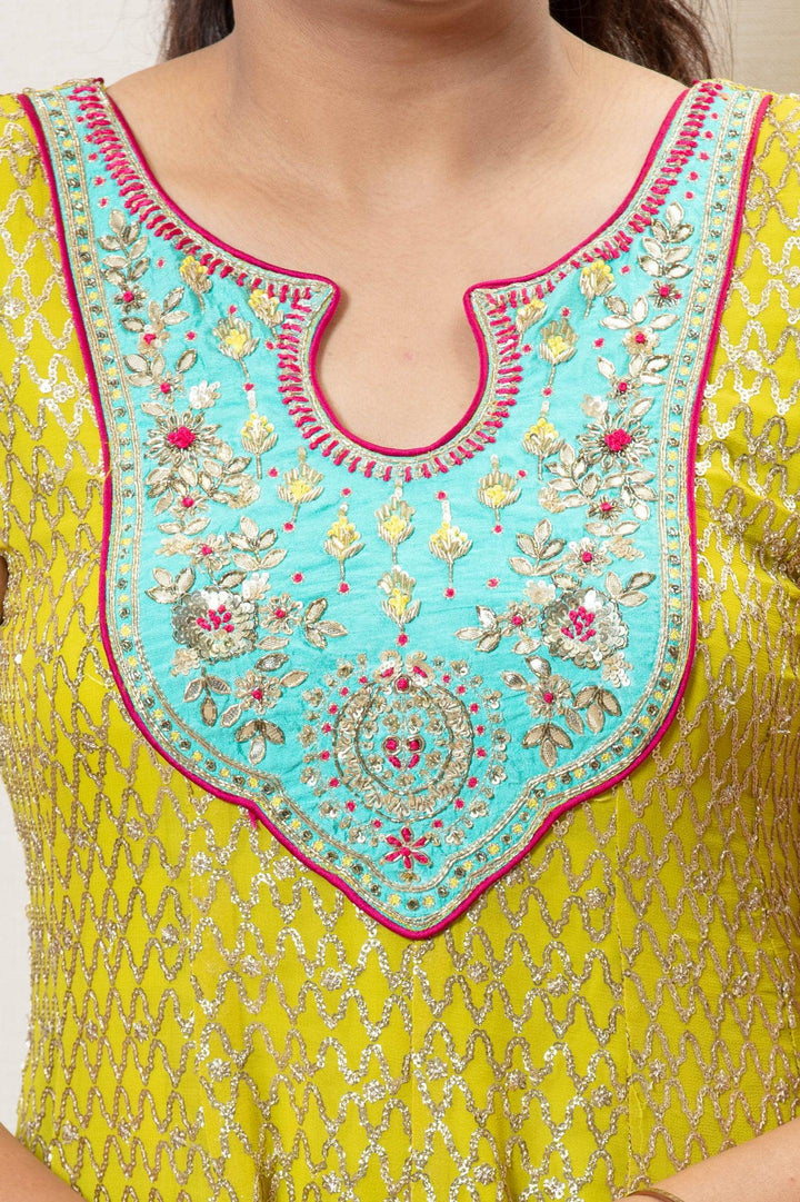 Parrot Green Sequins, Zardozi and Beads work Dhoti Styled Salwar Suit - Seasons Chennai