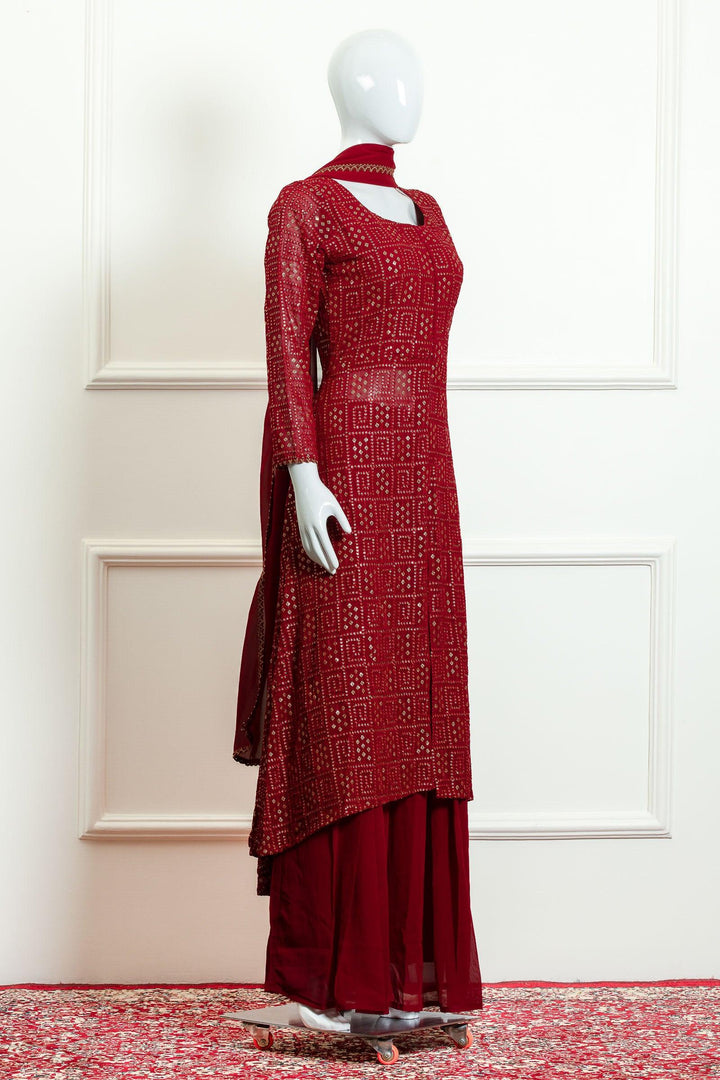 Maroon Sequins and Thread work Palazzo Suit Set - Seasons Chennai