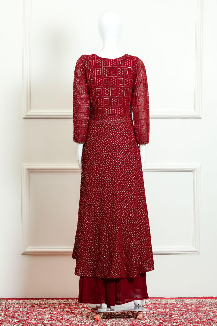 Maroon Sequins and Thread work Palazzo Suit Set - Seasons Chennai